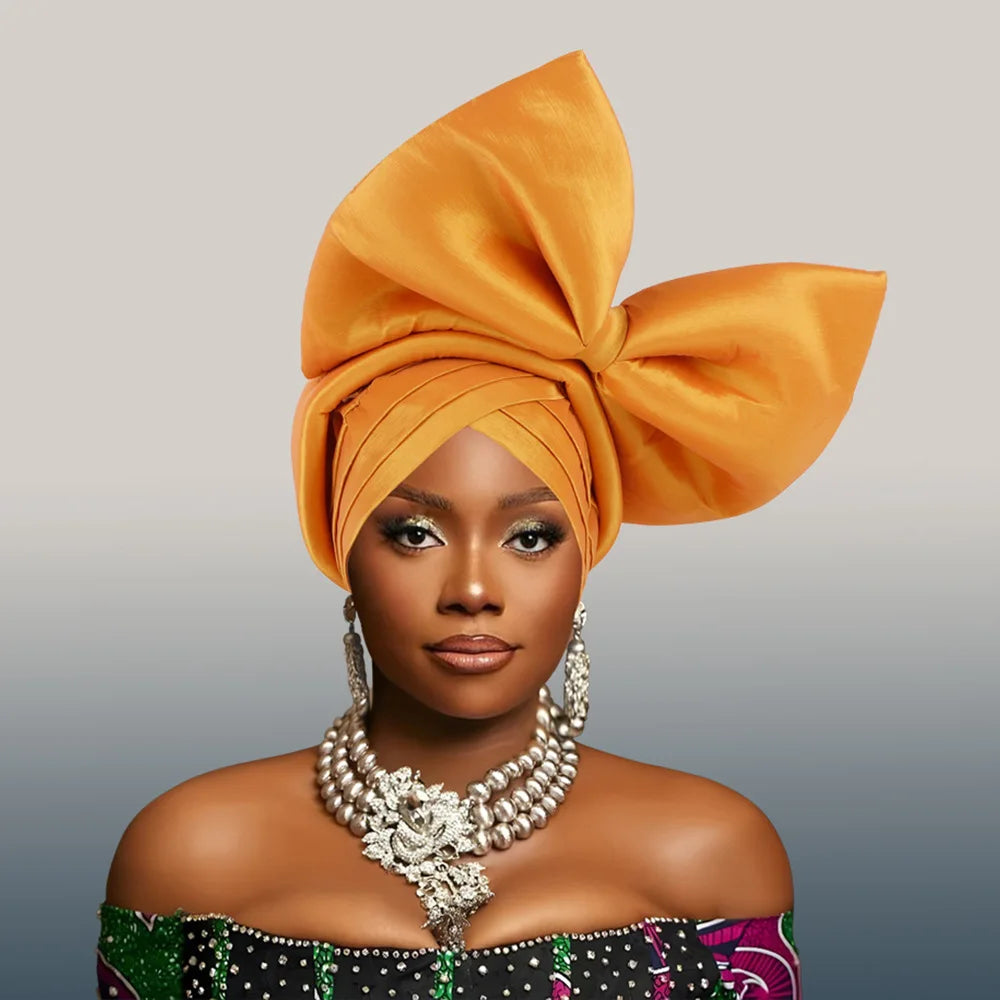 Nigeria Big Bowknot African Headtie Turban Cap for Women Headpiece Already Made Auto Gele Party Headwear Hat Head Wrap Wedding