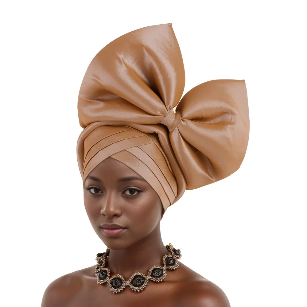 Nigeria Big Bowknot African Headtie Turban Cap for Women Headpiece Already Made Auto Gele Party Headwear Hat Head Wrap Wedding