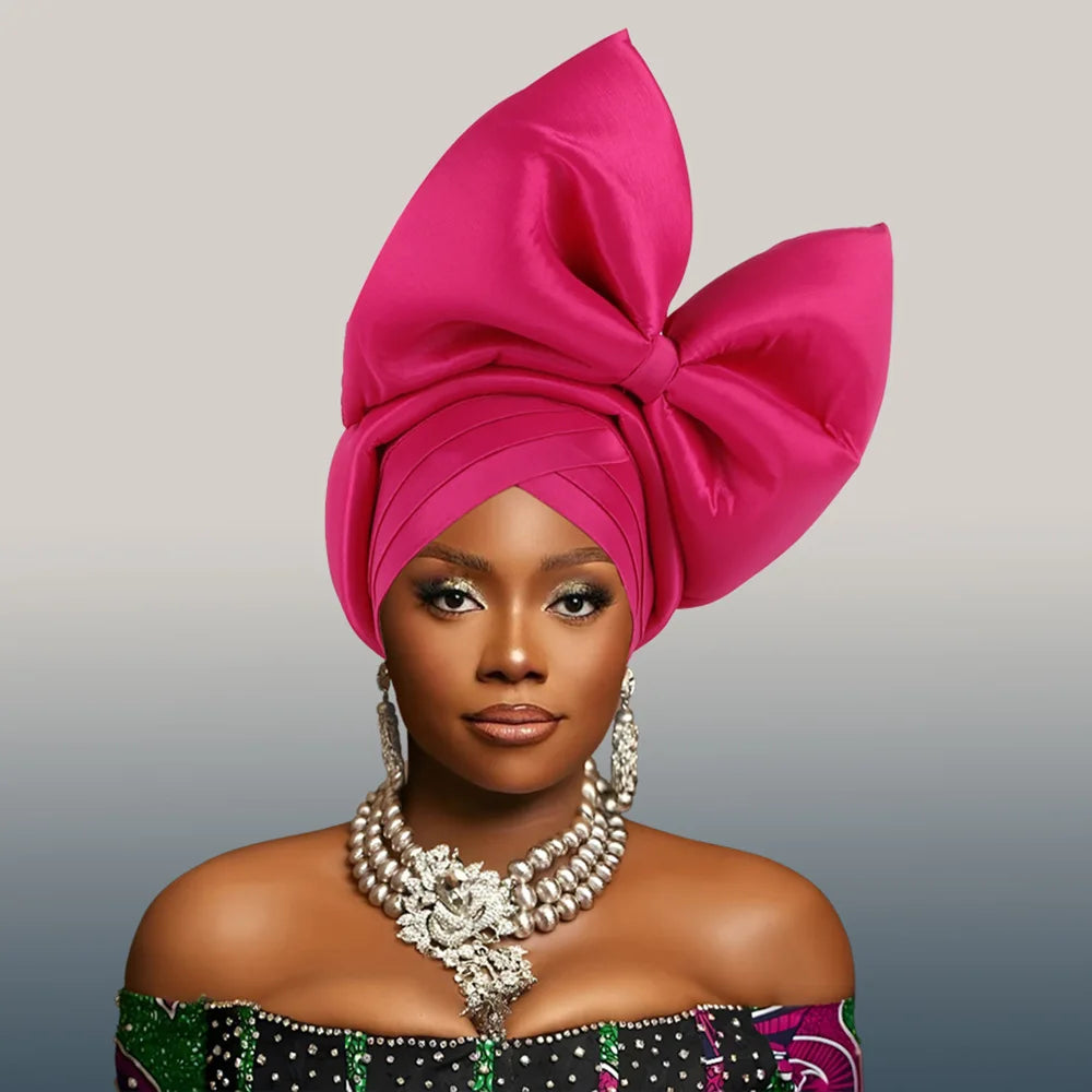 Nigeria Big Bowknot African Headtie Turban Cap for Women Headpiece Already Made Auto Gele Party Headwear Hat Head Wrap Wedding