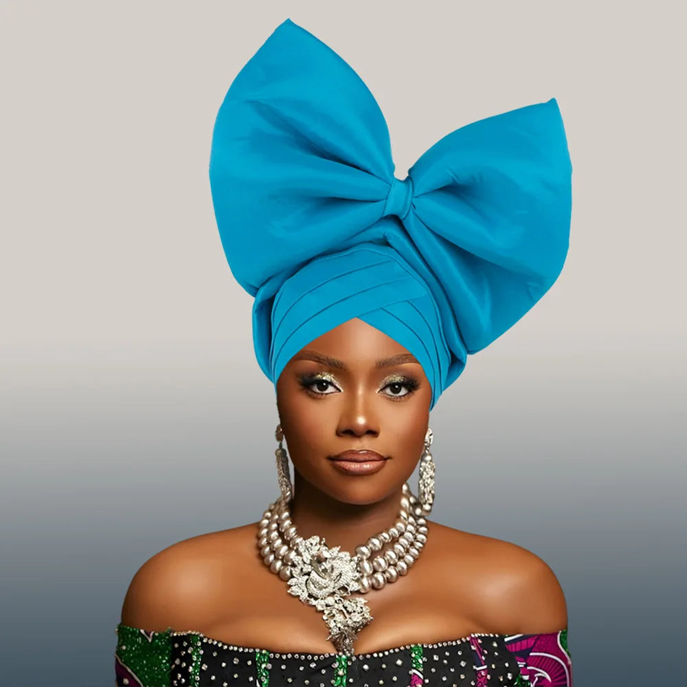 Nigeria Big Bowknot African Headtie Turban Cap for Women Headpiece Already Made Auto Gele Party Headwear Hat Head Wrap Wedding