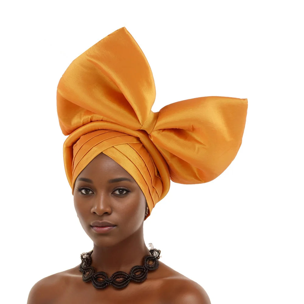 Nigeria Big Bowknot African Headtie Turban Cap for Women Headpiece Already Made Auto Gele Party Headwear Hat Head Wrap Wedding