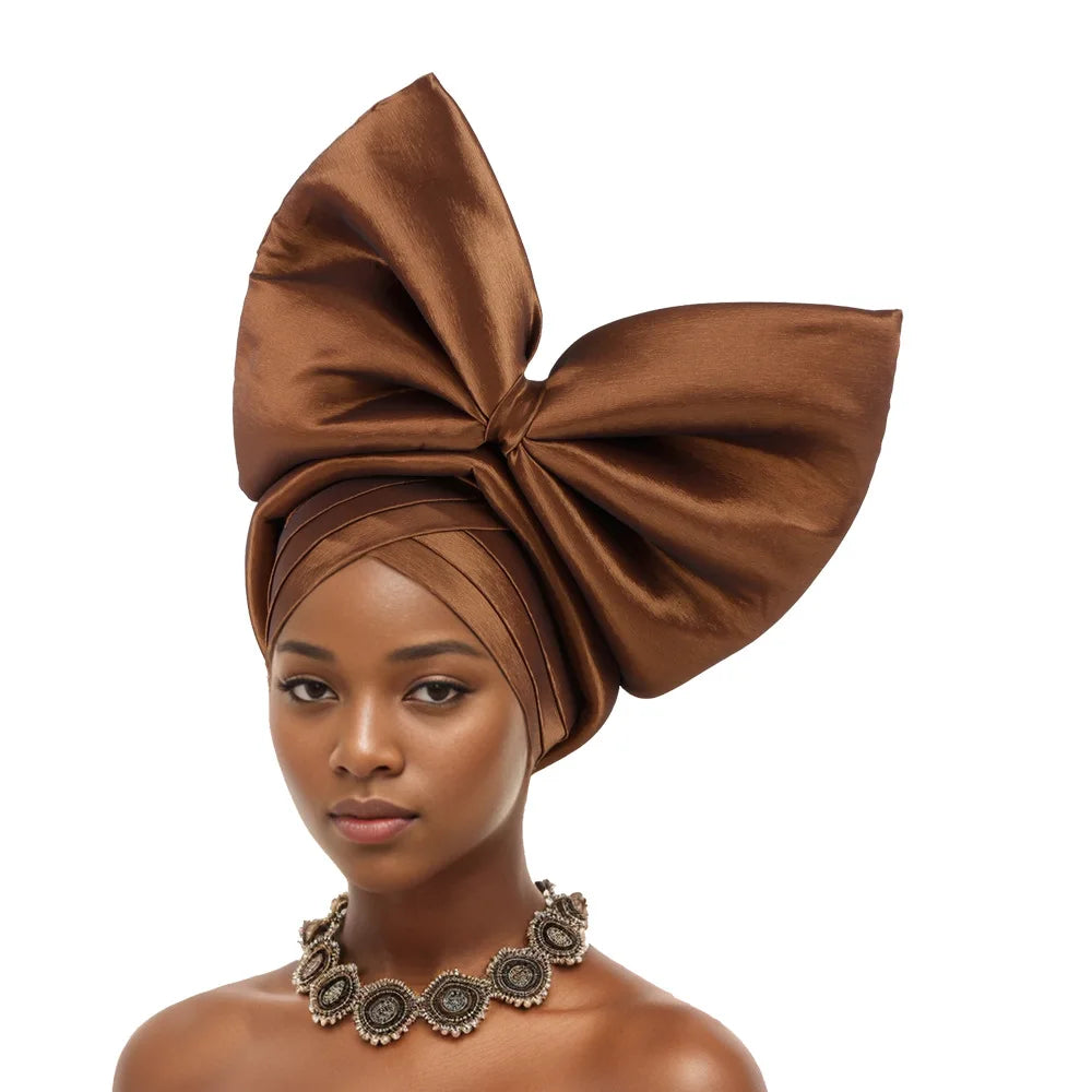 Nigeria Big Bowknot African Headtie Turban Cap for Women Headpiece Already Made Auto Gele Party Headwear Hat Head Wrap Wedding