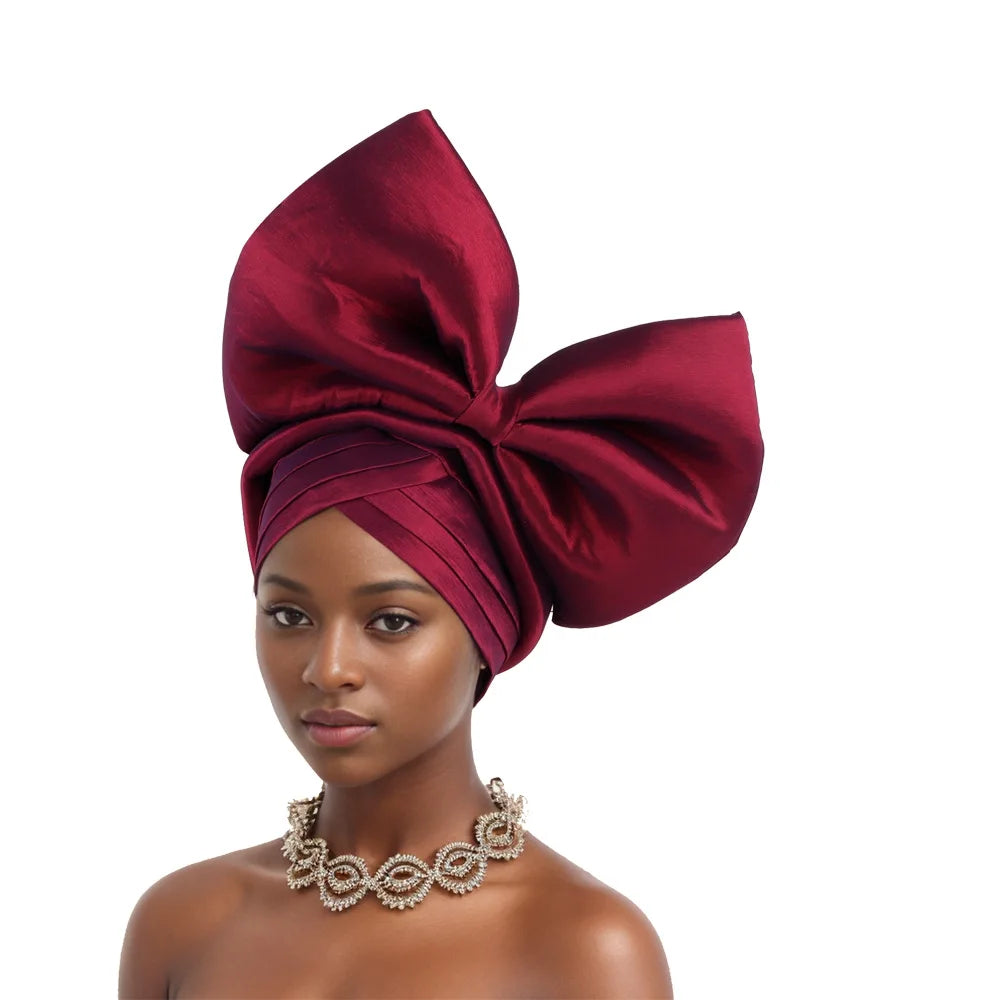 Nigeria Big Bowknot African Headtie Turban Cap for Women Headpiece Already Made Auto Gele Party Headwear Hat Head Wrap Wedding