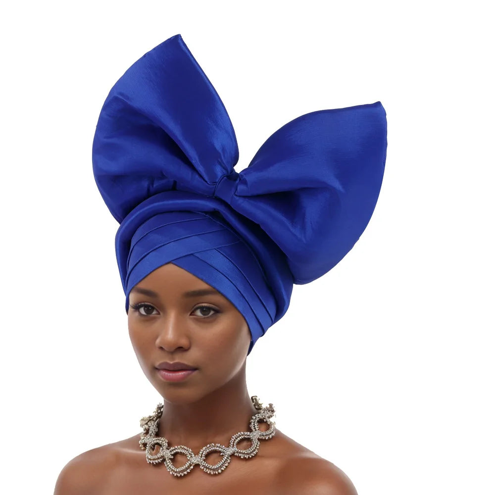 Nigeria Big Bowknot African Headtie Turban Cap for Women Headpiece Already Made Auto Gele Party Headwear Hat Head Wrap Wedding