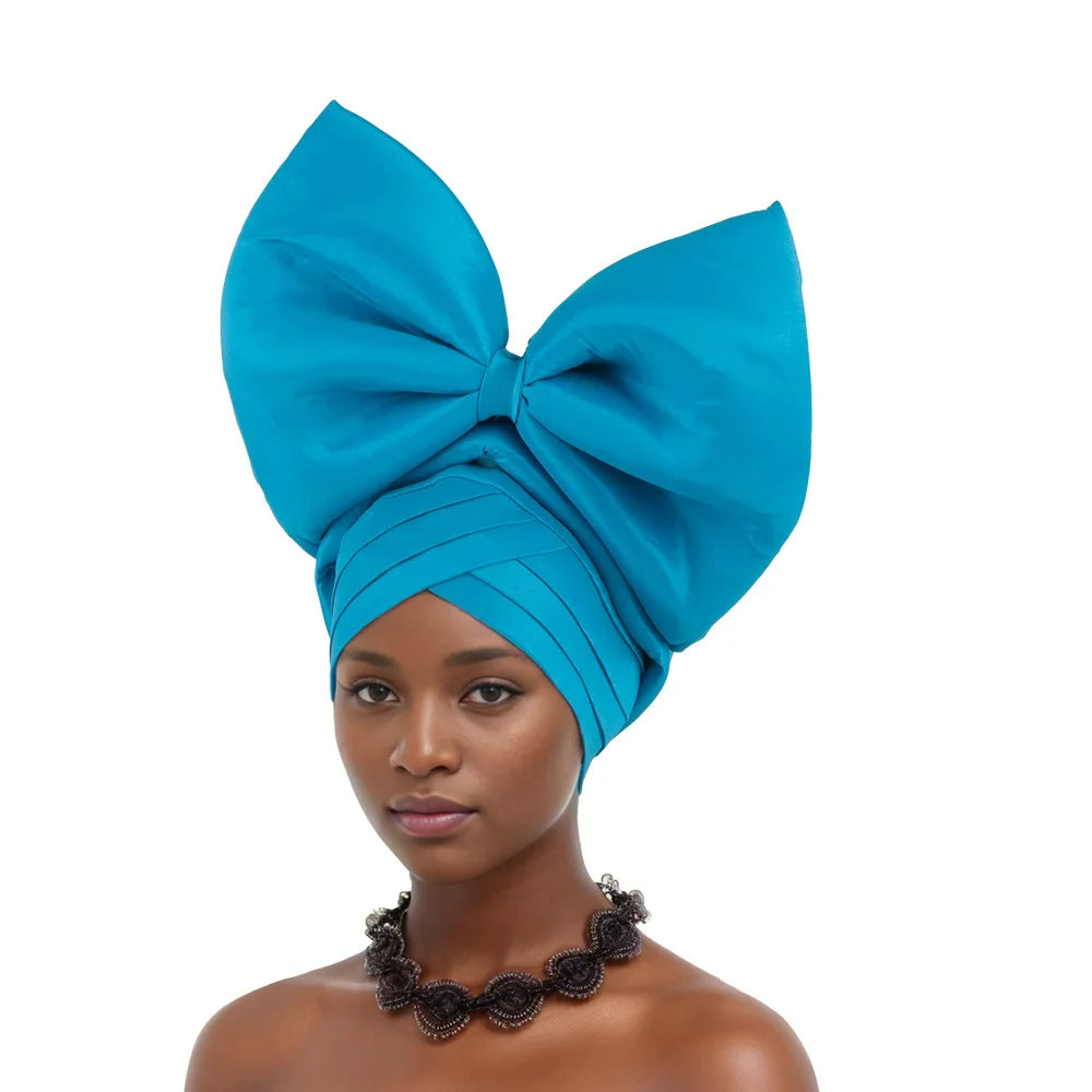 Nigeria Big Bowknot African Headtie Turban Cap for Women Headpiece Already Made Auto Gele Party Headwear Hat Head Wrap Wedding