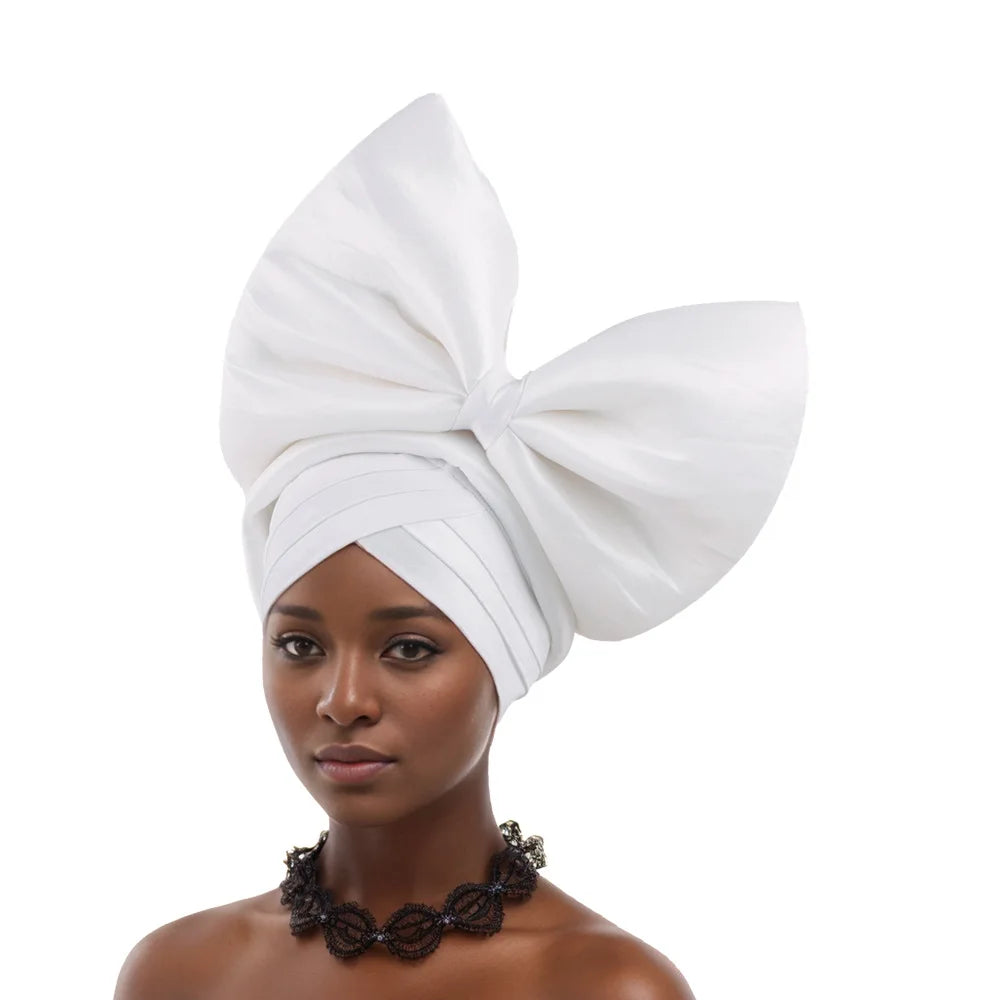 Nigeria Big Bowknot African Headtie Turban Cap for Women Headpiece Already Made Auto Gele Party Headwear Hat Head Wrap Wedding