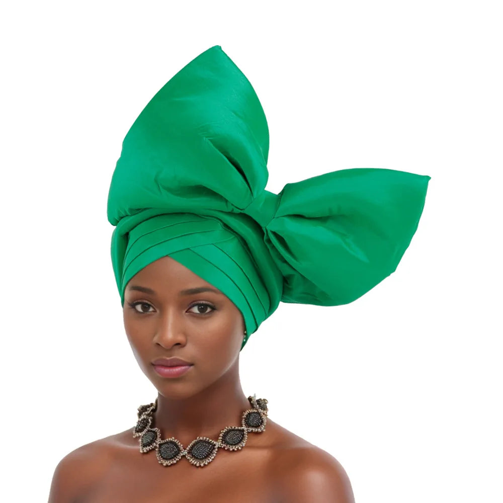 Nigeria Big Bowknot African Headtie Turban Cap for Women Headpiece Already Made Auto Gele Party Headwear Hat Head Wrap Wedding