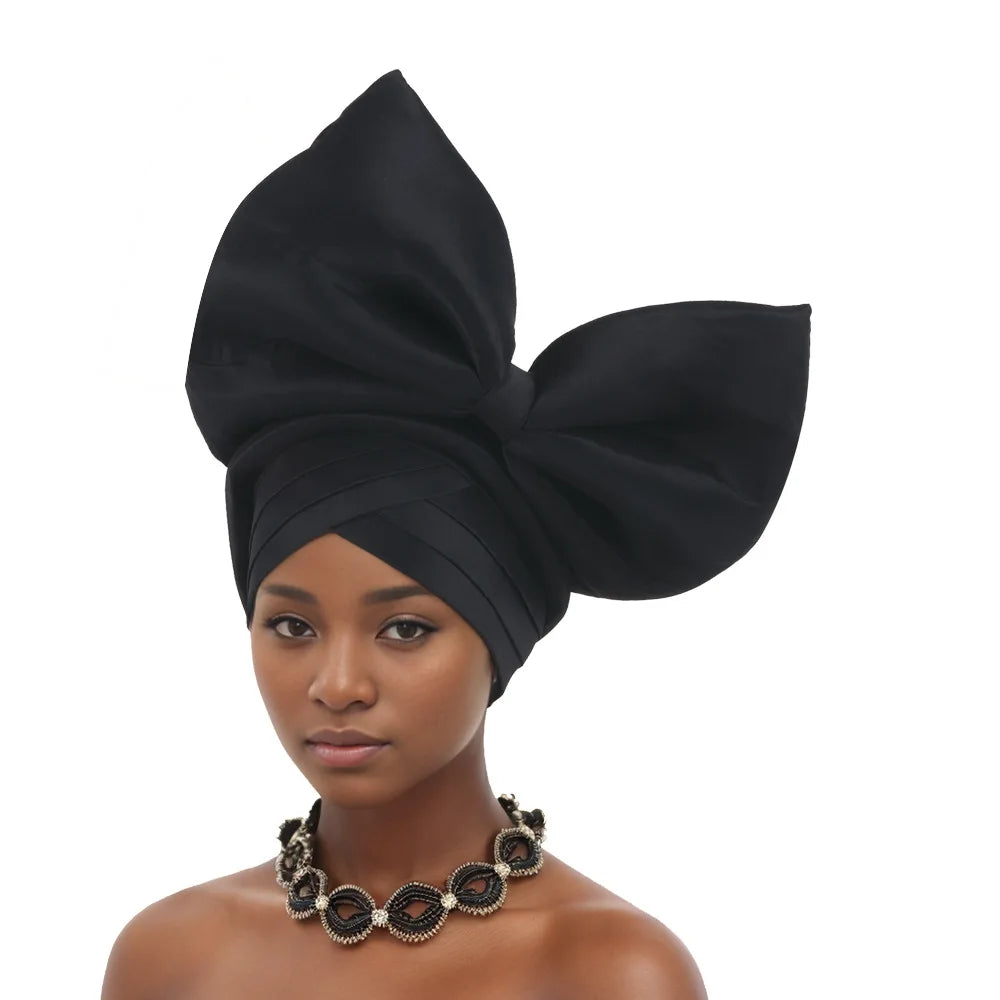 Nigeria Big Bowknot African Headtie Turban Cap for Women Headpiece Already Made Auto Gele Party Headwear Hat Head Wrap Wedding