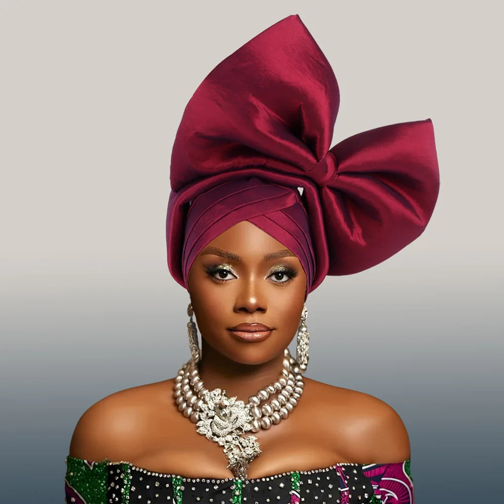 Nigeria Big Bowknot African Headtie Turban Cap for Women Headpiece Already Made Auto Gele Party Headwear Hat Head Wrap Wedding