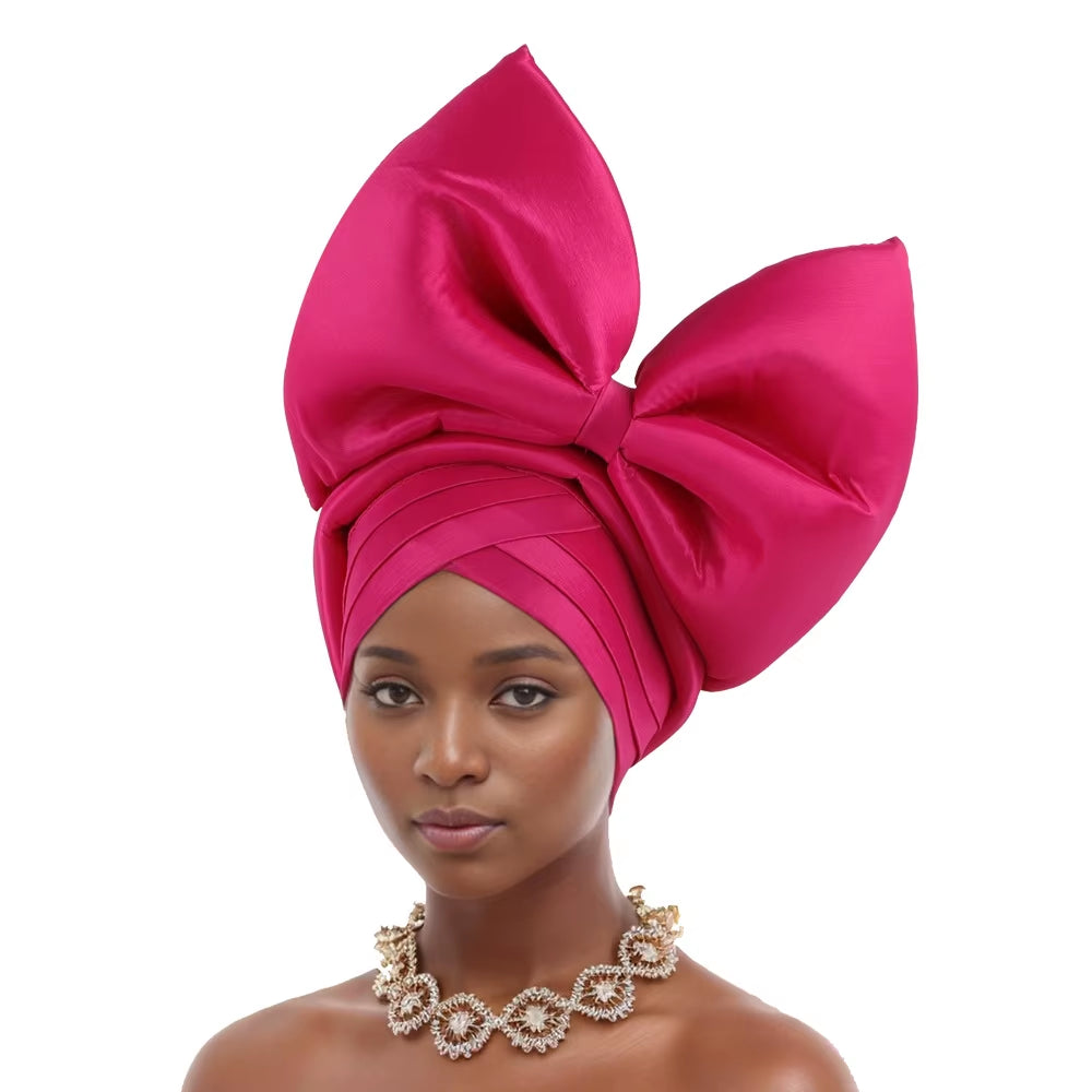 Nigeria Big Bowknot African Headtie Turban Cap for Women Headpiece Already Made Auto Gele Party Headwear Hat Head Wrap Wedding